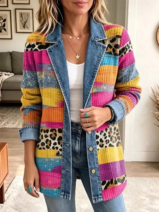 Victoria | Chaqueta Vaquera con Estampado de Leopardo Retro