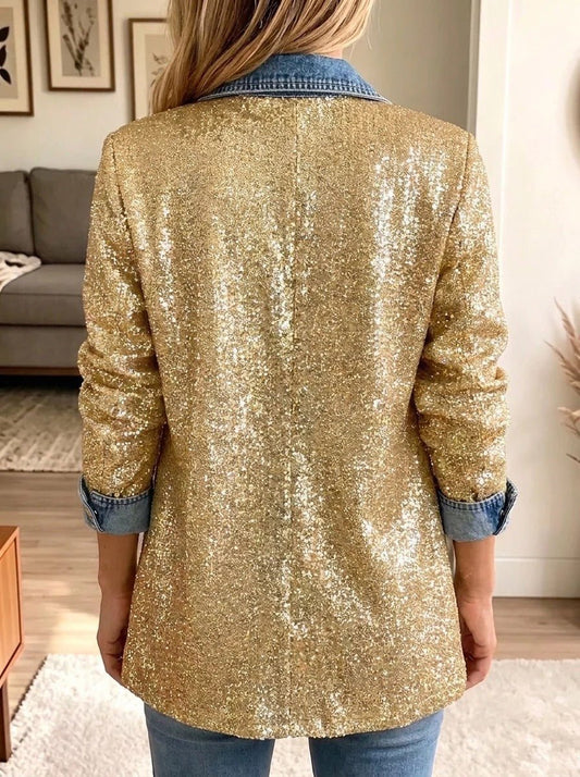 Sophia | Chaqueta Vaquera Combinada con Glitter Dorado
