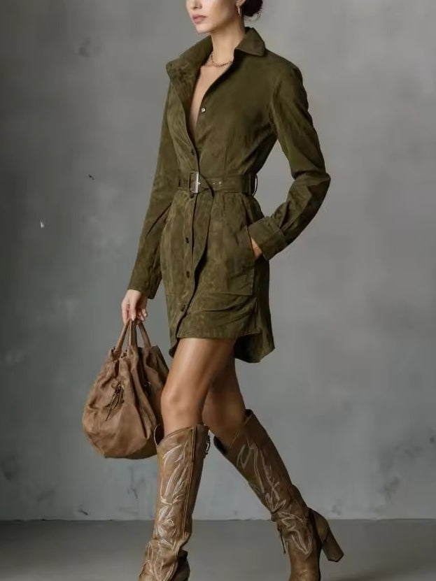 Camilla | Vestido mini chic en suede con cinturón