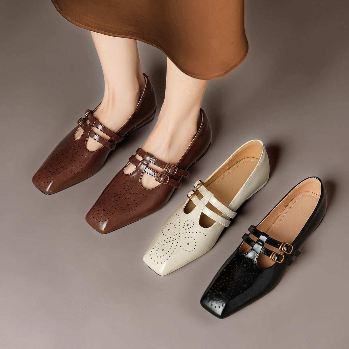 Marisol | Zapato Mary Jane de Doble Tira con Detalle Brogue