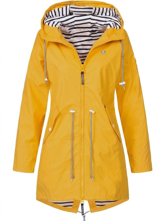 AINHOA - Impermeable Largo con Capucha y Cintura Ajustable