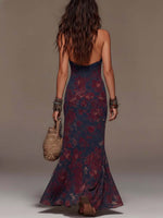 Sofia | Vestido Maxi Retro de Encaje con Cuello Halter y Falda Sirena Floral
