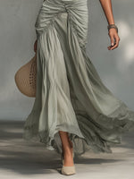 Bianca | Vestido Maxi Gris de Tejido Elástico y Gasa