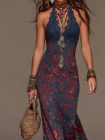 Sofia | Vestido Maxi Retro de Encaje con Cuello Halter y Falda Sirena Floral