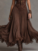 Lucia | Vestido Maxi Marrón Oscuro de Encaje y Gasa