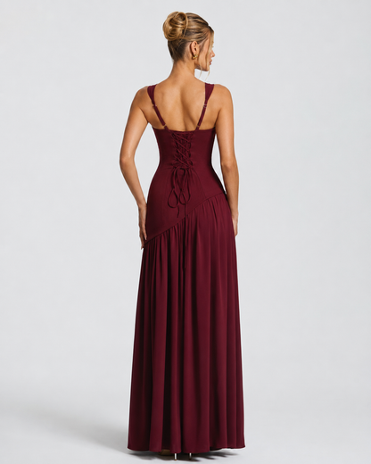 ARIANA - Vestido Maxi Corsé con Abertura y Pañuelo