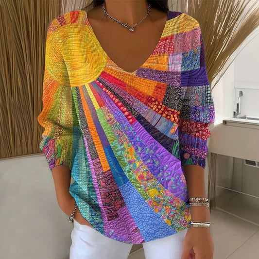Amarielle  - Camiseta  de Manga Larga con Estampado y Cuello en V