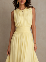 INOL | Vestido Maxi Sin Mangas con Cintura Fruncida