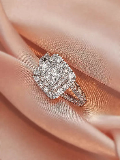 Alicia – Anillo de Halo Cuadrado con Pavé Brillante