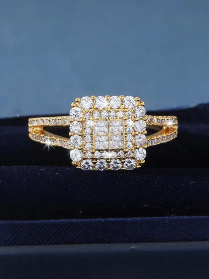 Alicia – Anillo de Halo Cuadrado con Pavé Brillante