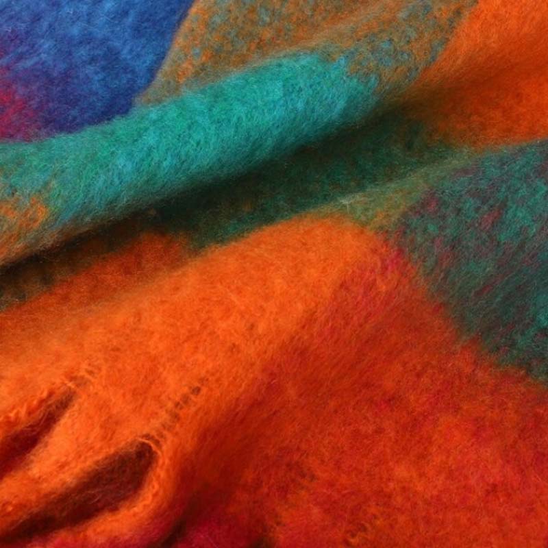 AMELIE - Bufanda Cálida de Cuadros Multicolor con Flecos