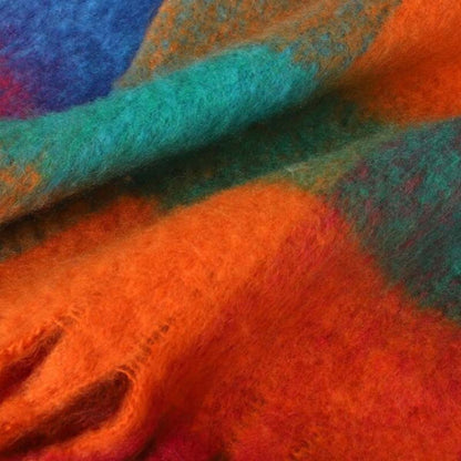AMELIE - Bufanda Cálida de Cuadros Multicolor con Flecos