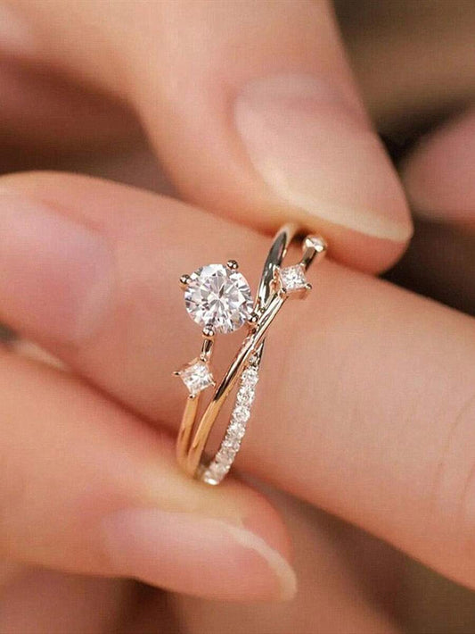 Sofía – Anillo Elegante con Doble Banda y Brillo de Zirconia