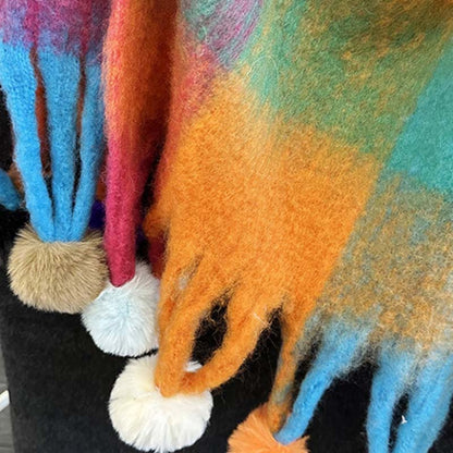 AMELIE - Bufanda Cálida de Cuadros Multicolor con Flecos