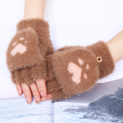 NAYARA - Guantes de Peluche con Estampado de Huella de Gato