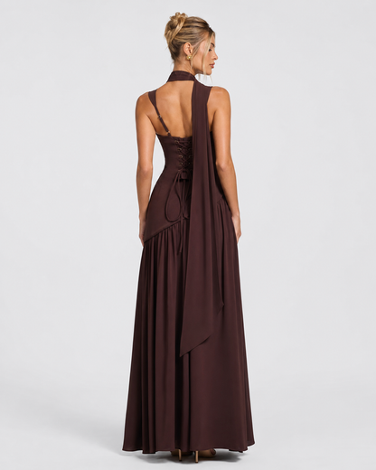ARIANA - Vestido Maxi Corsé con Abertura y Pañuelo
