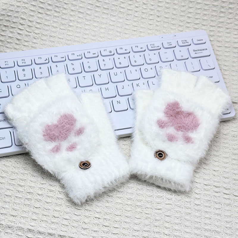 NAYARA - Guantes de Peluche con Estampado de Huella de Gato