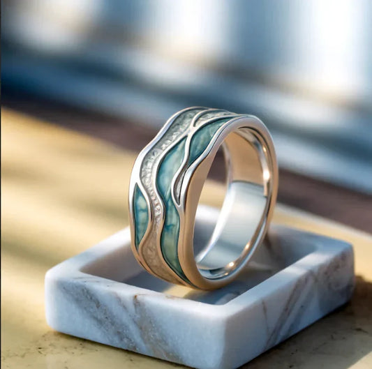 Anillo Océane — Turquesa y Olas Plateadas