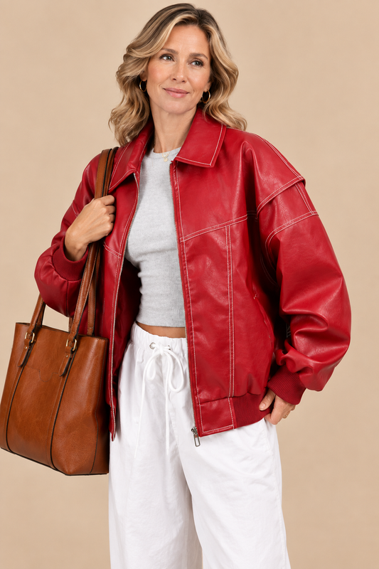 RAQUEL | Cazadora Bomber Oversize con Costuras Contrastadas
