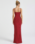 ARIA LUNA SLIT - Vestido Maxi Corsé con Aplicaciones Florales y Abertura
