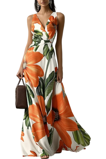 Ágata | Vestido maxi floral con escote en V