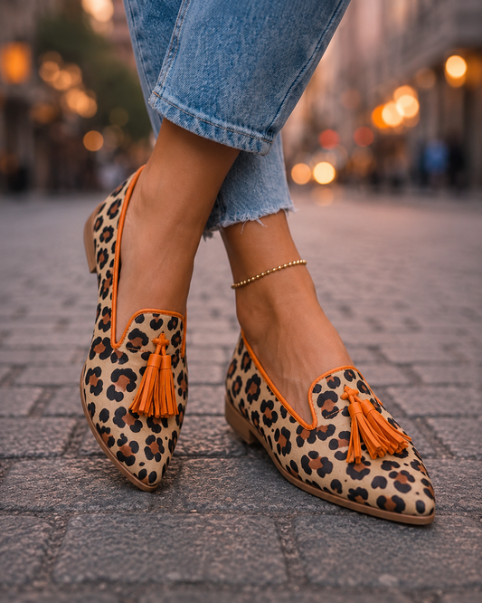 Nerina Mocasines de Leopardo con Borlas