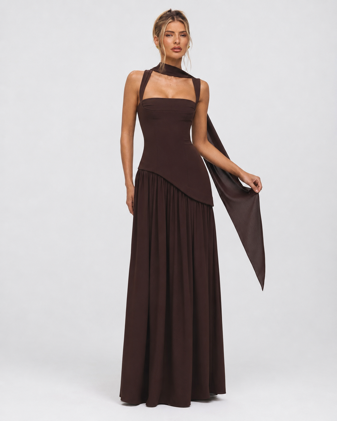 ARIANA - Vestido Maxi Corsé con Abertura y Pañuelo