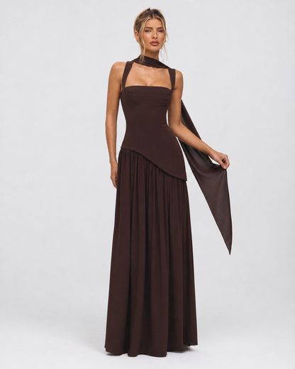 ARIANA - Vestido Maxi Corsé con Abertura y Pañuelo