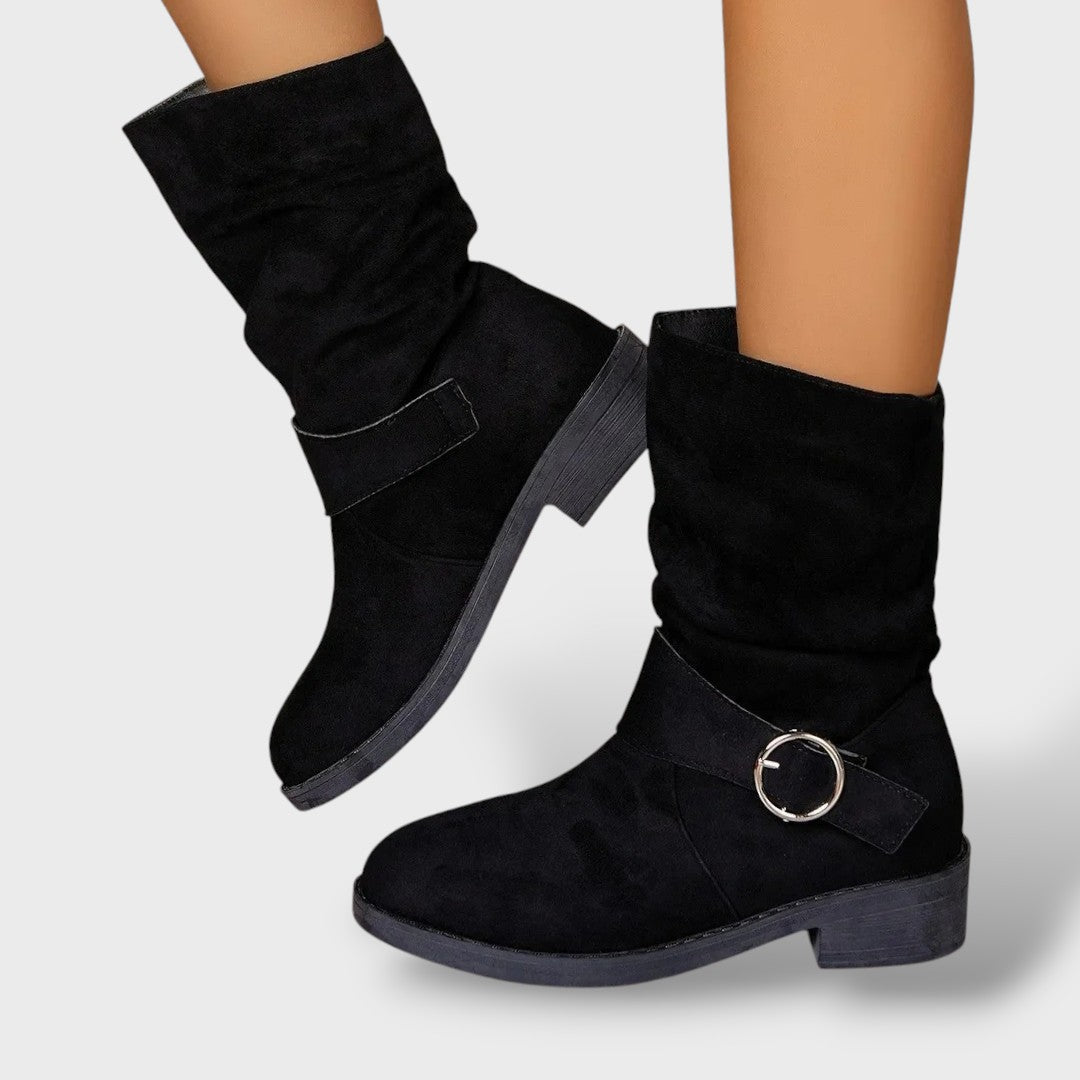 Botines de Antelina con Tacón Grueso Estilo Cowboy