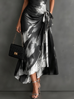 Carlotta | Vestido Midi Cruzado con Estampado Abstracto, Blanco y Negro