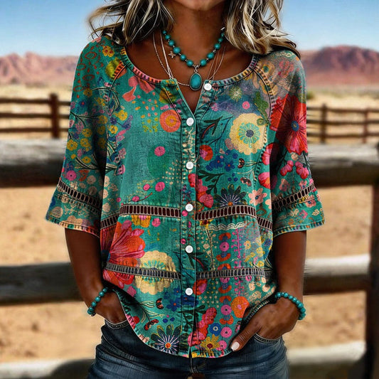 VALEN - Camisa Vintage con Estampado Floral