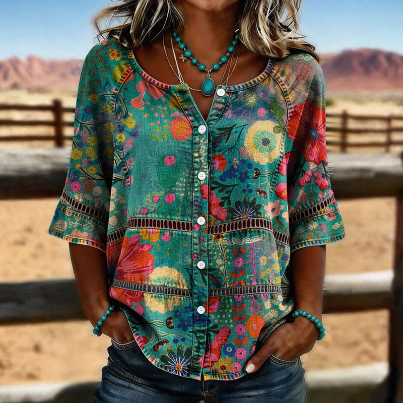 VALEN - Camisa Vintage con Estampado Floral