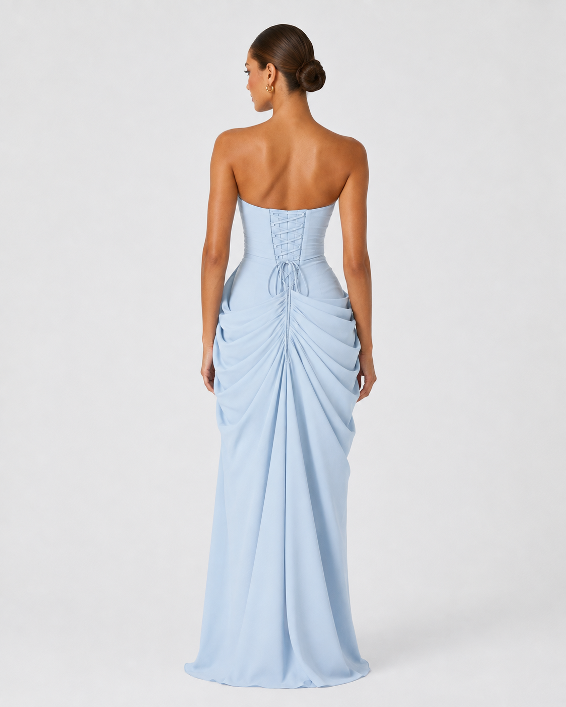 CELESTE - Vestido Maxi Palabra de Honor con Drapeado y Abertura