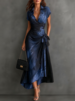 Camilla | Vestido Midi Cruzado con Estampado Abstracto, Azul