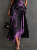 Elisa | Vestido Midi Cruzado con Estampado Abstracto, Morado