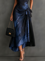 Camilla | Vestido Midi Cruzado con Estampado Abstracto, Azul