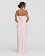 CELESTE - Vestido Maxi Palabra de Honor con Drapeado y Abertura