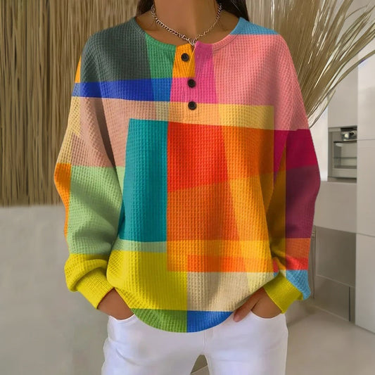 INA - Sudadera Vintage de Manga Larga con Estampado y Botones