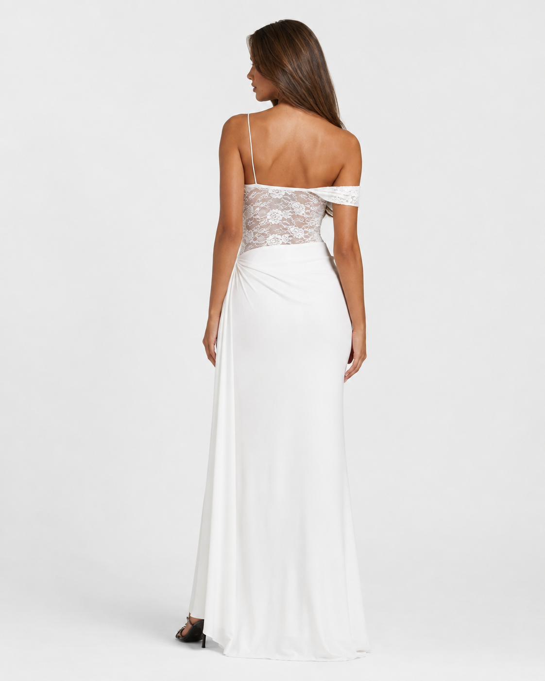 LUNA MUSE - Vestido Maxi de Encaje con Falda Drapeada y Abertura