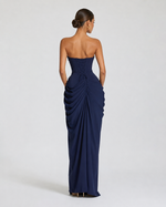 CELESTE - Vestido Maxi Palabra de Honor con Drapeado y Abertura