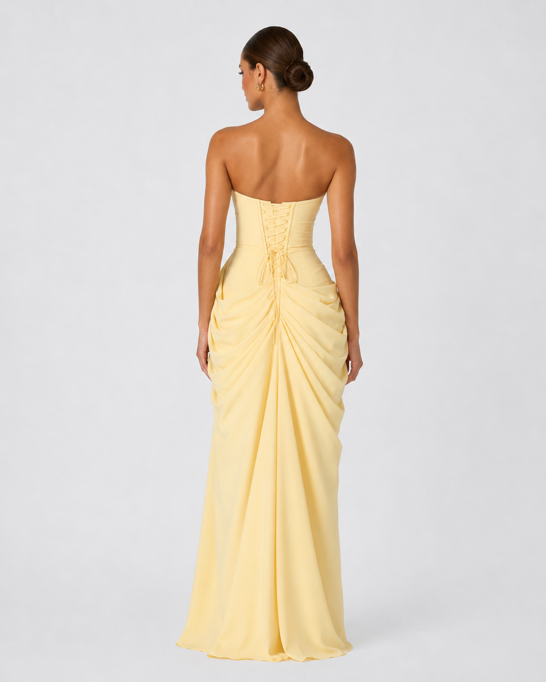 CELESTE - Vestido Maxi Palabra de Honor con Drapeado y Abertura