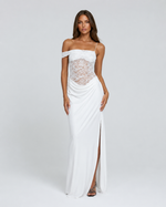 LUNA MUSE - Vestido Maxi de Encaje con Falda Drapeada y Abertura