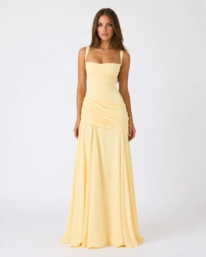 VALENTINA - Vestido Maxi con Escote Cuadrado y Espalda Ajustable