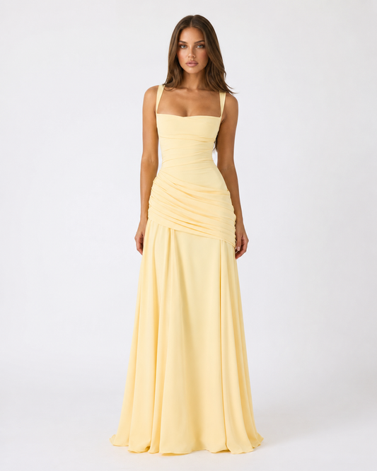 VALENTINA - Vestido Maxi con Escote Cuadrado y Espalda Ajustable