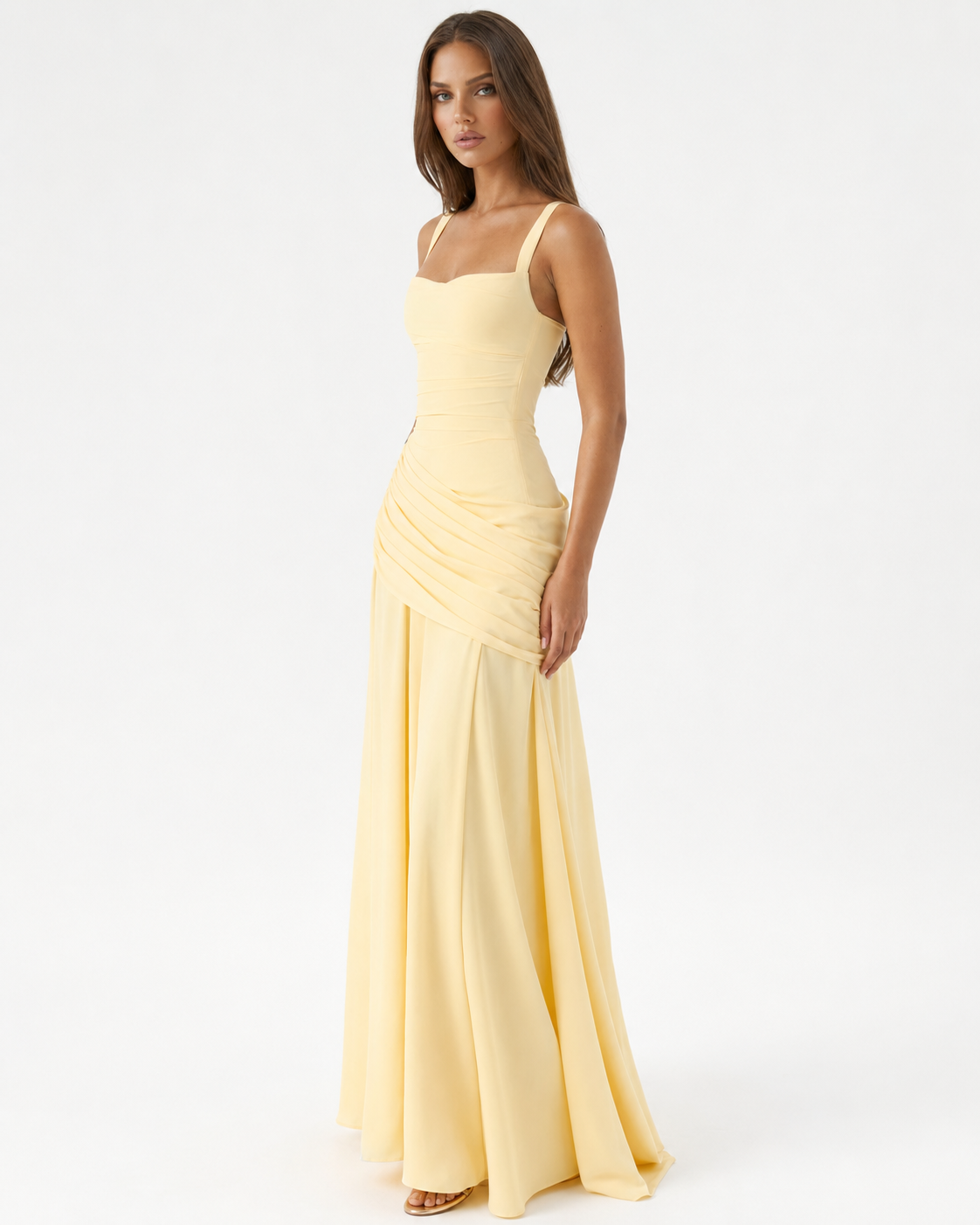 VALENTINA - Vestido Maxi con Escote Cuadrado y Espalda Ajustable