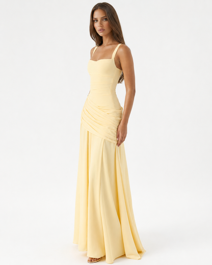 VALENTINA - Vestido Maxi con Escote Cuadrado y Espalda Ajustable