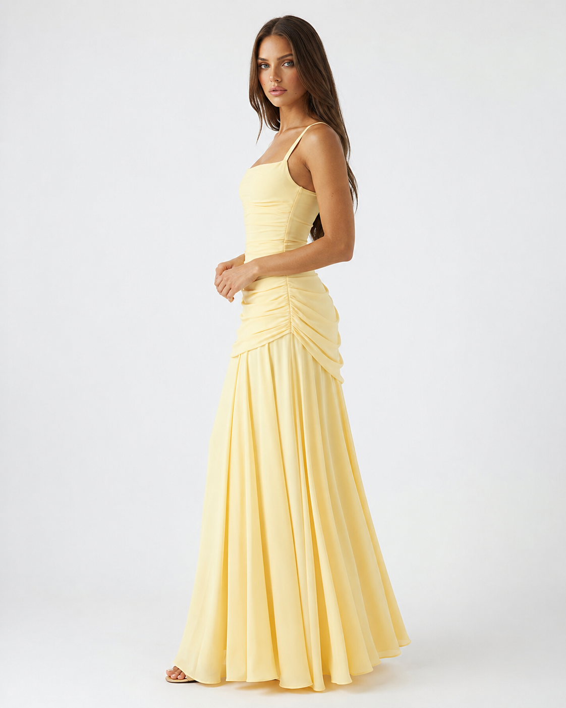 VALENTINA - Vestido Maxi con Escote Cuadrado y Espalda Ajustable