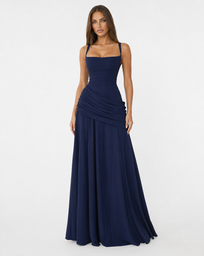VALENTINA - Vestido Maxi con Escote Cuadrado y Espalda Ajustable