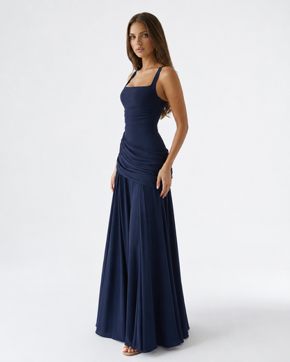 VALENTINA - Vestido Maxi con Escote Cuadrado y Espalda Ajustable