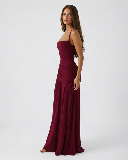 VALENTINA - Vestido Maxi con Escote Cuadrado y Espalda Ajustable